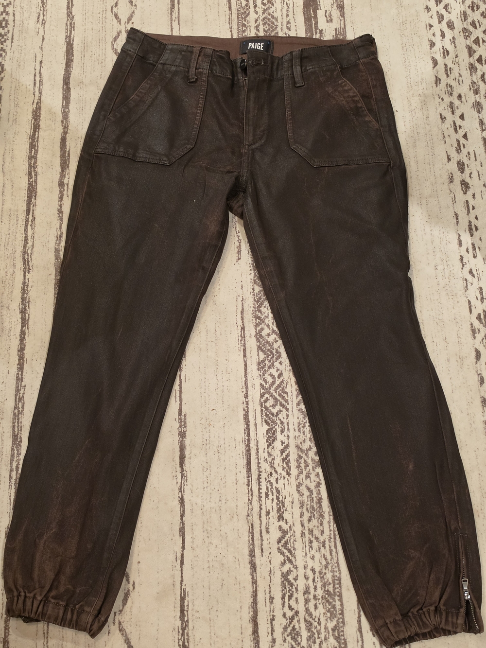 Paige Womens Mayslie Jogger Chic Dark Brown Coated Relaxed Jogger Jeans